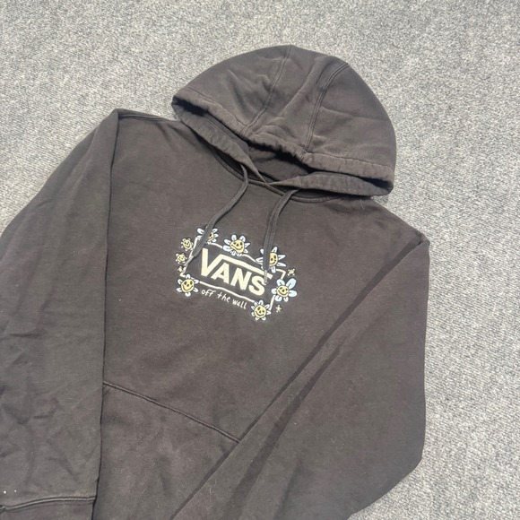 Vans Hoodie Men's Medium Off The Wall Stained Skater Floral Embroidered Black - Picture 1 of 16